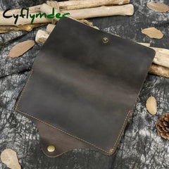 Cyflymder Men’s Crazy Horse Leather Long Wallet Brown Real Leather Trifold Clutch Snap Purse Hasp Purse with Phone