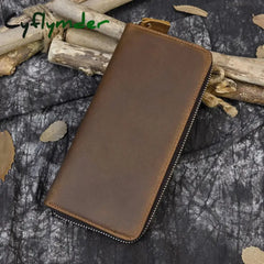 Cyflymder Men’s Crazy Horse Leather Long Wallet Zip Around Genuine Leather Wallet Phone Case Purse with Coin Pocket 4