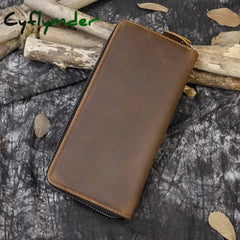 Cyflymder Men’s Crazy Horse Leather Long Wallet Zip Around Genuine Leather Wallet Phone Case Purse with Coin Pocket 4