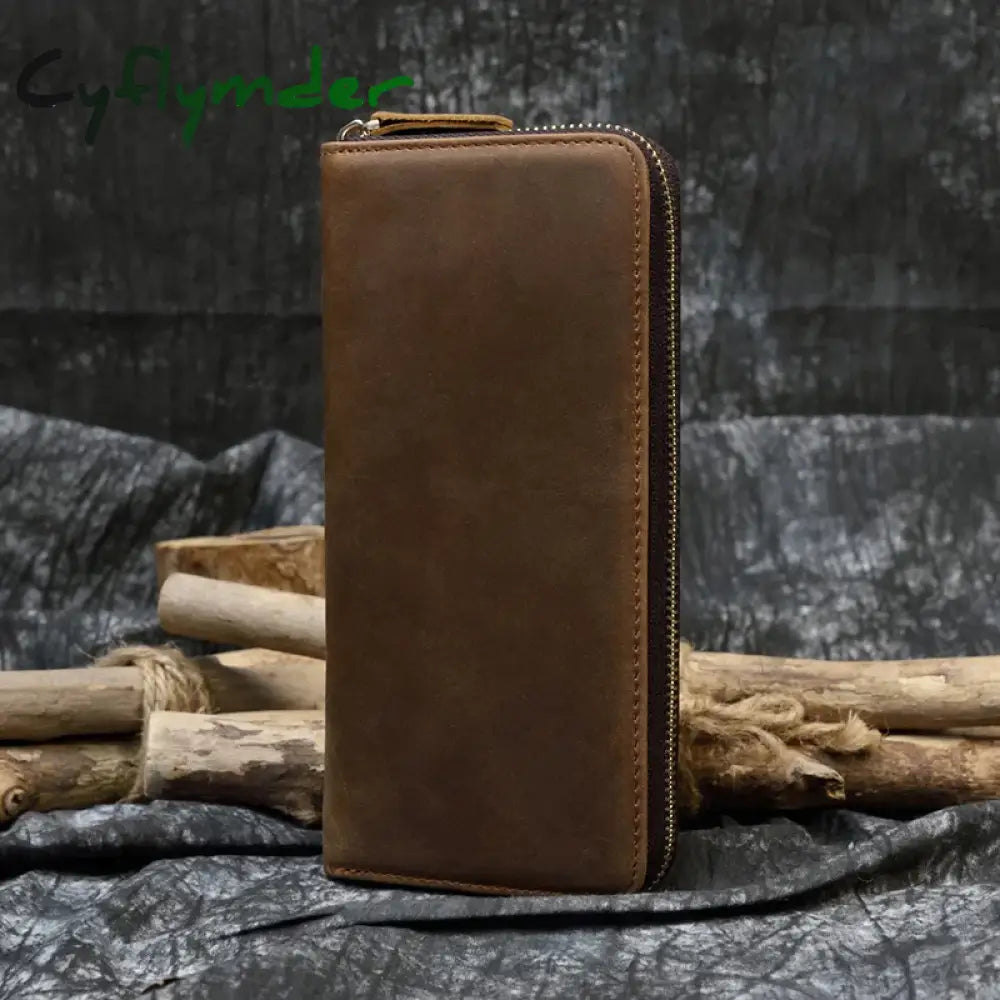 Cyflymder Men’s Crazy Horse Leather Long Wallet Zip Around Genuine Leather Wallet Phone Case Purse with Coin Pocket 4