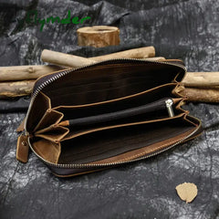 Cyflymder Men’s Crazy Horse Leather Long Wallet Zip Around Genuine Leather Wallet Phone Case Purse with Coin Pocket 4
