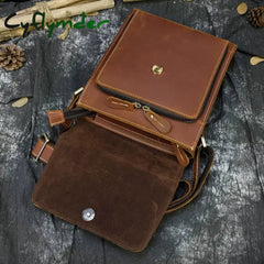 Cyflymder Men’s Crazy Horse Leather Shoulder Bag Ipad Genuine Messenger Vintage Casual Travel
