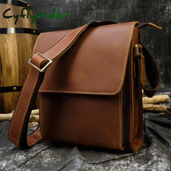 Men's Crazy Horse Leather Shoulder Bag iPad Genuine Leather Messenger Bag Vintage Casual Travel Bag Durable Leather Book Bag
