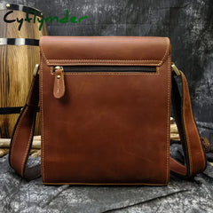Cyflymder Men’s Crazy Horse Leather Shoulder Bag Ipad Genuine Messenger Vintage Casual Travel