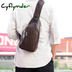 Cyflymder Men’s Crossbody Bag Shoulder Chest Leather Outdoor Daily Holiday Zipper Large Capacity