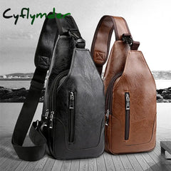 Cyflymder Men’s Crossbody Bag Shoulder Chest Leather Outdoor Daily Holiday Zipper Large Capacity