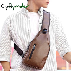 Cyflymder Men’s Crossbody Bag Shoulder Chest Leather Outdoor Daily Holiday Zipper Large Capacity