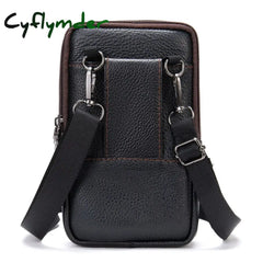 Cyflymder Men’s Genuine Leather Mobile Phone Bag Belt Pockets Fanny Packs Mini Waist For Men