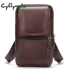 Cyflymder Men’s Genuine Leather Mobile Phone Bag Belt Pockets Fanny Packs Mini Waist For Men