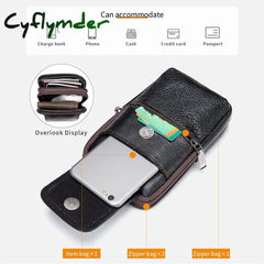 Cyflymder Men’s Genuine Leather Mobile Phone Bag Belt Shoulder Crossbody