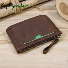 Cyflymder Men’s Genuine Leather Zipper Coin Wallet Wowen natural Leather Mini Short Purse Card Holder Change Purse For