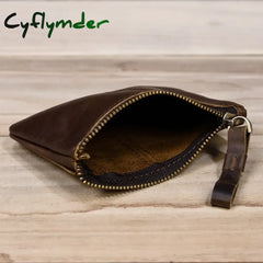 Cyflymder Men’s Genuine Leather Zipper Coin Wallet Wowen natural Leather Mini Short Purse Card Holder Change Purse For