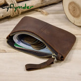 Cyflymder Men’s Genuine Leather Zipper Coin Wallet Wowen natural Leather Mini Short Purse Card Holder Change Purse For