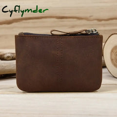 Cyflymder Men’s Genuine Leather Zipper Coin Wallet Wowen natural Leather Mini Short Purse Card Holder Change Purse For