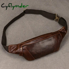 Cyflymder Men’s Leather Chest Bags Crossbody Shoulder Bag For Man Male Leather Waist Pack Sling Bag For Outdoor Sports