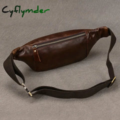 Cyflymder Men’s Leather Chest Bags Crossbody Shoulder Bag For Man Male Leather Waist Pack Sling Bag For Outdoor Sports