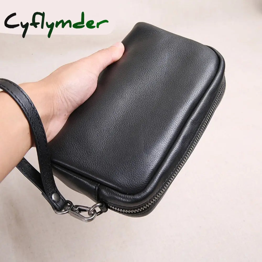 Cyflymder Mens Leather Handbag Mens Long Wallet Trend Head Soft Large-Capacity Mobile Phone Bag