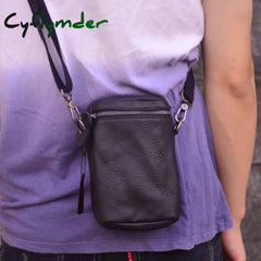 Cyflymder Men’s Leather Slant Bag Men’s Street Shoulder Fashion Mobile Phone Cowhide Casual