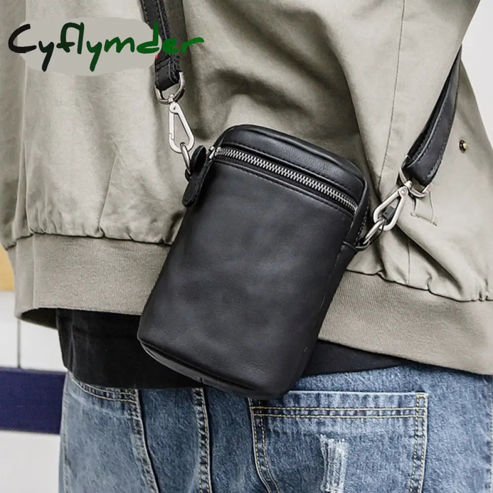 Cyflymder Men’s Leather Slant Bag Men’s Street Shoulder Fashion Mobile Phone Cowhide Casual