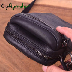 Cyflymder Men’s Leather Slant Bag Men’s Street Shoulder Fashion Mobile Phone Cowhide Casual