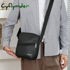 Cyflymder Men‘s PU Shoulder Bag Messenger Bag Casual Waterproof Nylon Zipper Pocket Handbag Fashion Tote Travel Male