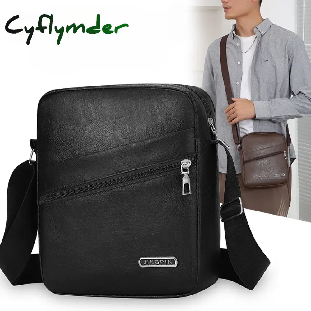 Cyflymder Men‘s PU Shoulder Bag Messenger Bag Casual Waterproof Nylon Zipper Pocket Handbag Fashion Tote Travel Male