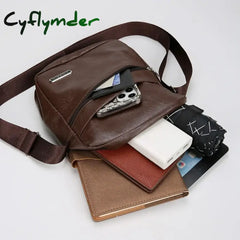 Cyflymder Men‘s PU Shoulder Bag Messenger Bag Casual Waterproof Nylon Zipper Pocket Handbag Fashion Tote Travel Male