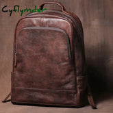 Cyflymder Men’s Vintage Genuine Leather Backpack Luxury Travel Knapsack Fashion School Bag Office Computer Bag For 16