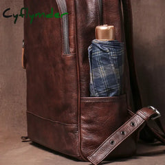 Cyflymder Men’s Vintage Genuine Leather Backpack Luxury Travel Knapsack Fashion School Bag Office Computer Bag For 16