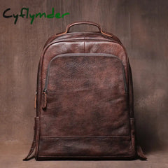 Cyflymder Men’s Vintage Genuine Leather Backpack Luxury Travel Knapsack Fashion School Bag Office Computer Bag For 16