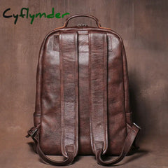 Cyflymder Men’s Vintage Genuine Leather Backpack Luxury Travel Knapsack Fashion School Bag Office Computer Bag For 16