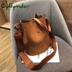 Cyflymder Messenger Bag Women Bucket Shoulder Bag Large Capacity Vintage Matte Pu Leather Lady