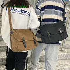 Cyflymder Messenger Bags Women Japanese Fashion Vintage Large Capacity Cross-Body Canvas Bag Unisex