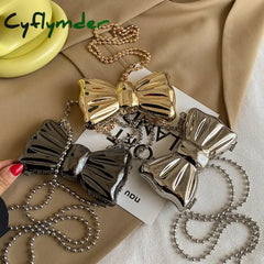 Cyflymder Metal Mini Bow Crossbody Bags For Women Fashion Silver Gold Shoulder Bag Women Bags Clutch Bag Lipstick