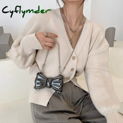 Cyflymder Metal Mini Bow Crossbody Bags For Women Fashion Silver Gold Shoulder Bag Women Bags Clutch Bag Lipstick