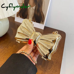 Cyflymder Metal Mini Bow Crossbody Bags For Women Fashion Silver Gold Shoulder Bag Women Bags Clutch Bag Lipstick