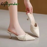 Cyflymder Mid Heel Hoof Heels Modern Slippers Summer Outside Ladies Shoes Hot Sale Shallow Solid Sexy Women’s Slippers