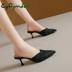 Cyflymder Mid Heel Hoof Heels Modern Slippers Summer Outside Ladies Shoes Hot Sale Shallow Solid Sexy Women’s Slippers
