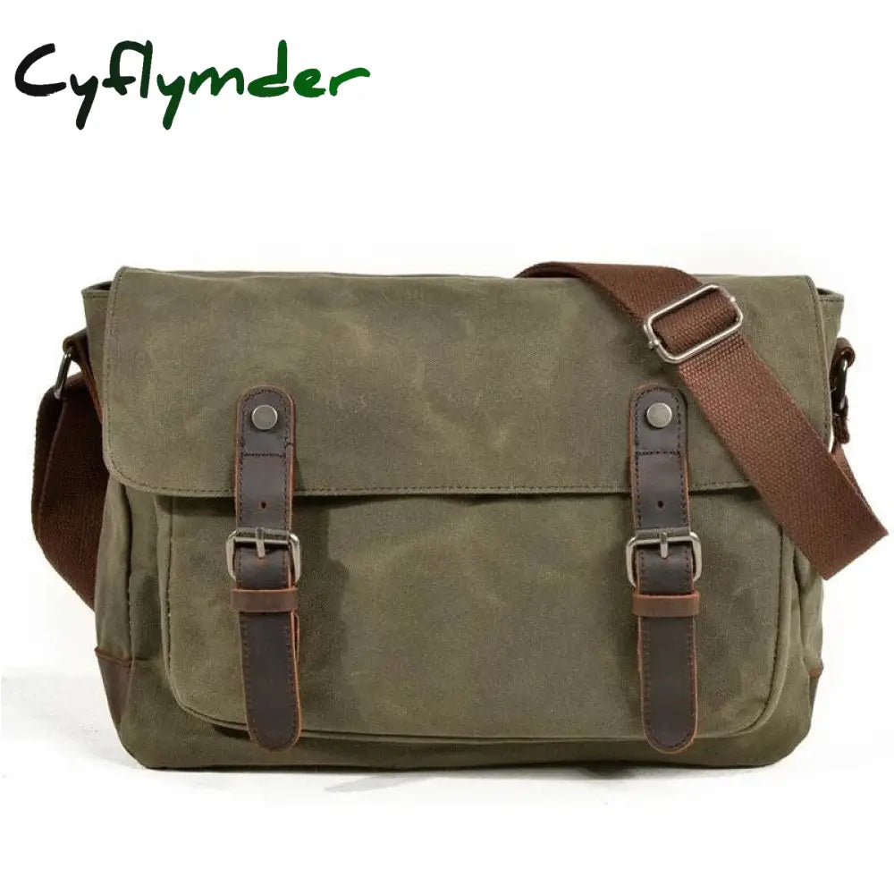 Cyflymder Military Vintage Canvas Leather Crossbody Bag Men Shoulder Bags Waterproof Travel Satchel