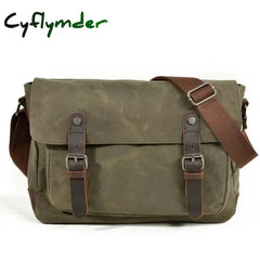 Cyflymder Military Vintage Canvas Leather Crossbody Bag Men Shoulder Bags Waterproof Travel Satchel