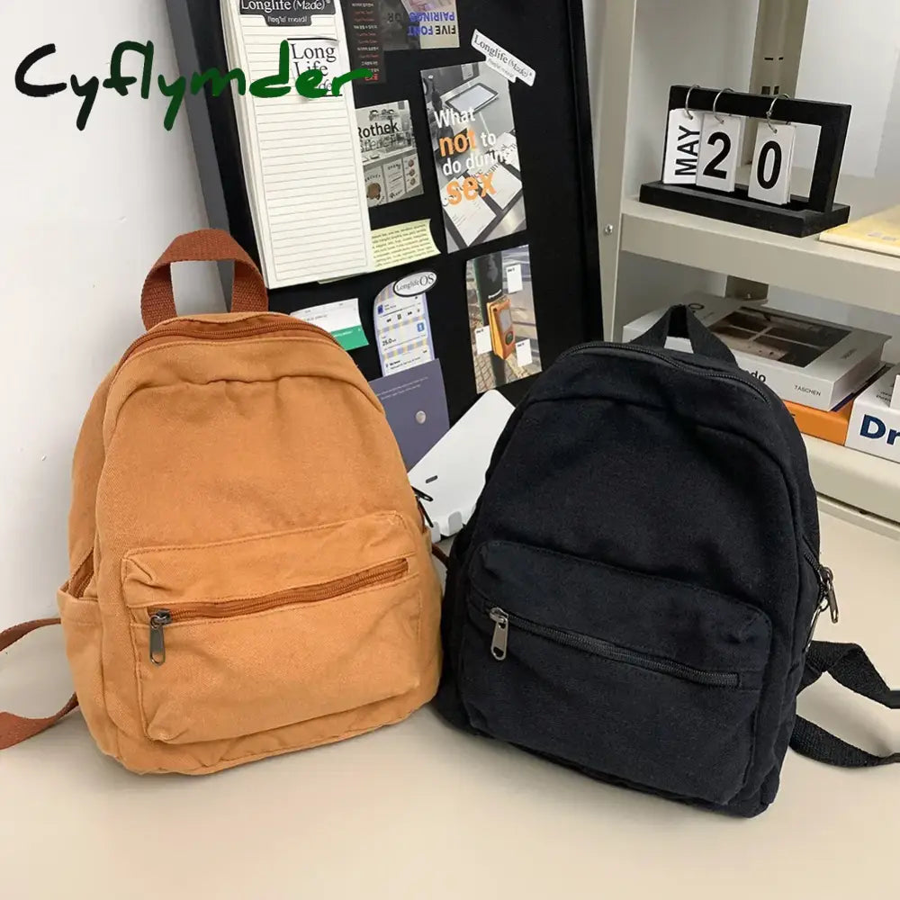 Cyflymder Mini Backpack for Women Solid Color School Bag Canvas Casual Knapsack Bookbag Travel Bag