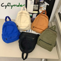 Cyflymder Mini Backpack for Women Solid Color School Bag Canvas Casual Knapsack Bookbag Travel Bag