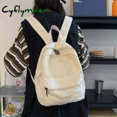 Cyflymder Mini Backpack for Women Solid Color School Bag Canvas Casual Knapsack Bookbag Travel Bag Beige