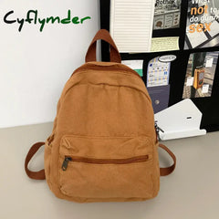 Cyflymder Mini Backpack for Women Solid Color School Bag Canvas Casual Knapsack Bookbag Travel Bag Brown