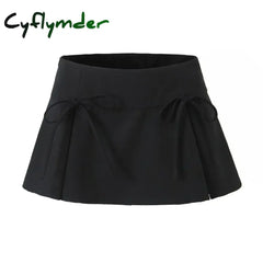 Cyflymder Mini Skirt with Bow Low Rise Boxy Pleated Short Skirt Miniskirt Summer Y2K 90s Cute Outfit