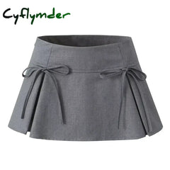 Cyflymder Mini Skirt with Bow Low Rise Boxy Pleated Short Skirt Miniskirt Summer Y2K 90s Cute Outfit