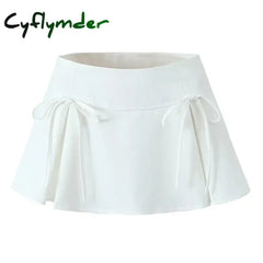 Cyflymder Mini Skirt with Bow Low Rise Boxy Pleated Short Skirt Miniskirt Summer Y2K 90s Cute Outfit