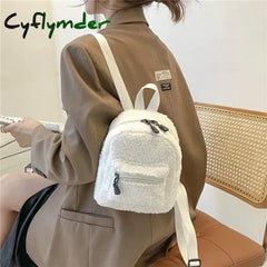 Cyflymder Mini Women’s Backpacks Trend Plush Female Bag Solid Small Feminina Backpack School Bags