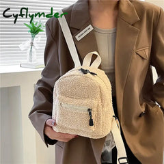 Cyflymder Mini Women’s Backpacks Trend Plush Female Bag Solid Small Feminina Backpack School Bags