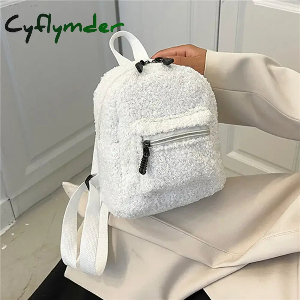 Cyflymder Mini Women’s Backpacks Trend Plush Female Bag Solid Small Feminina Backpack School Bags